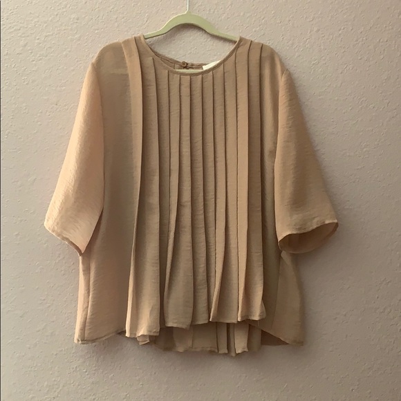 OAK + FORT Tops - Oak + Fort Short Sleeve Blouse with Pleats